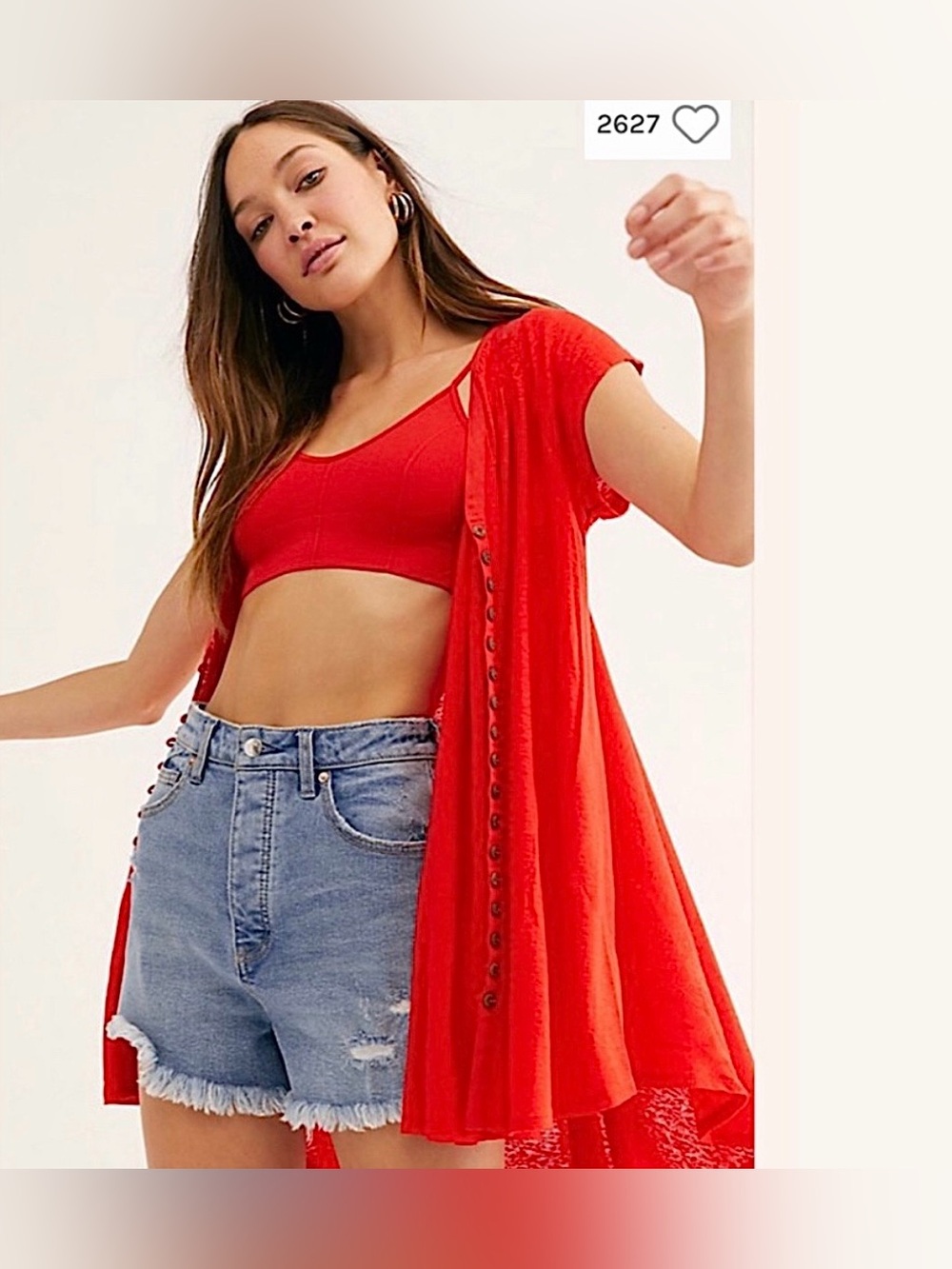 Free People Red Highland Button Top
